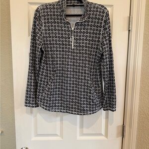 Talbots Black & White Geometric Quarter-Zip Pullover